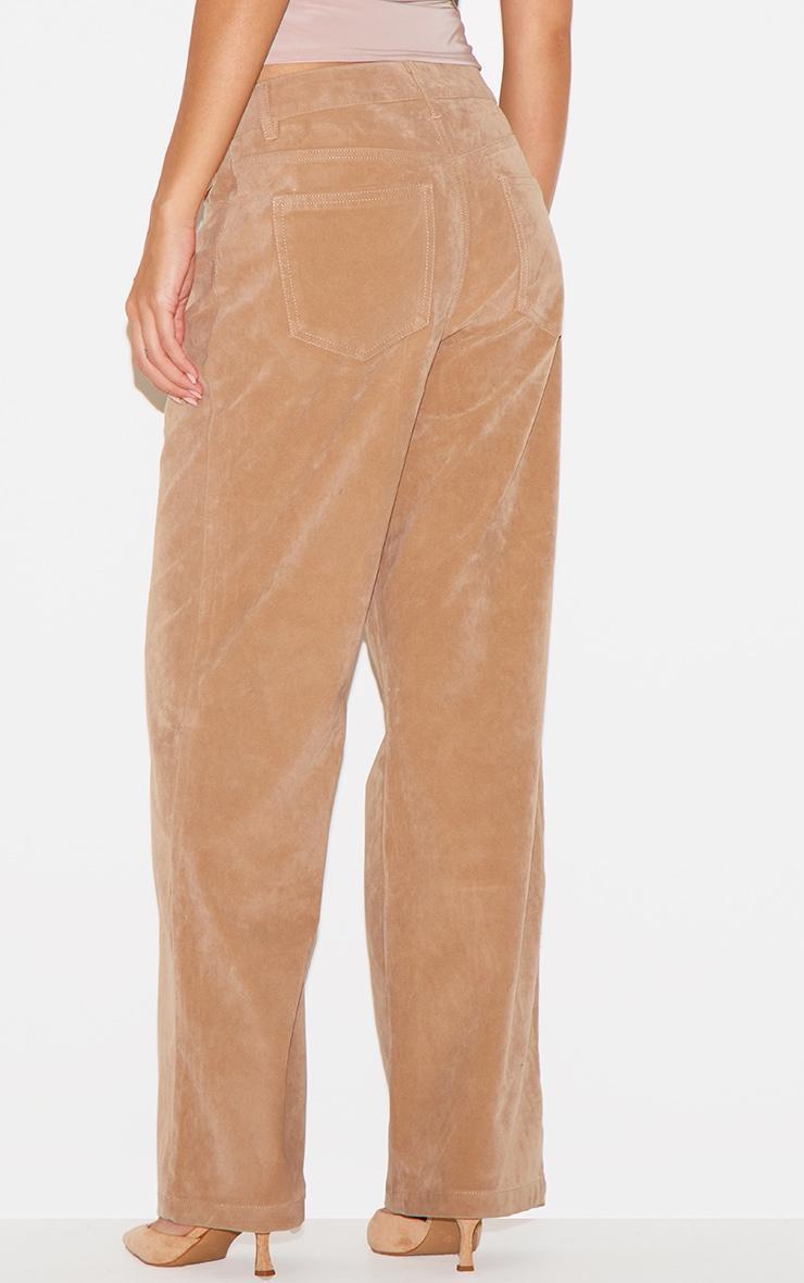 Sand Faux Suede Mid Rise Straight Leg Pants Product Image