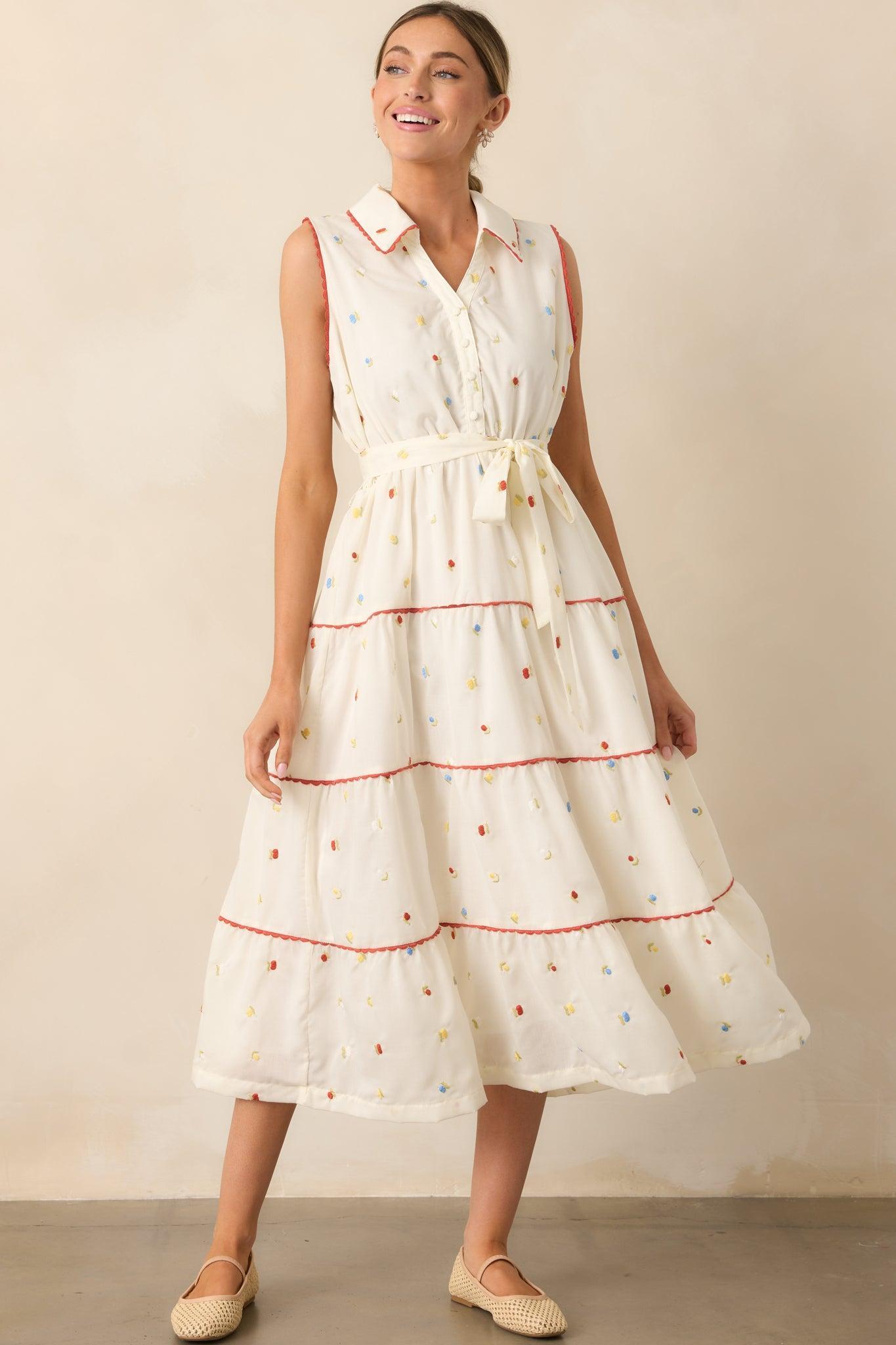 Sunlit Soirée Ivory Floral Collared Maxi Dress Product Image