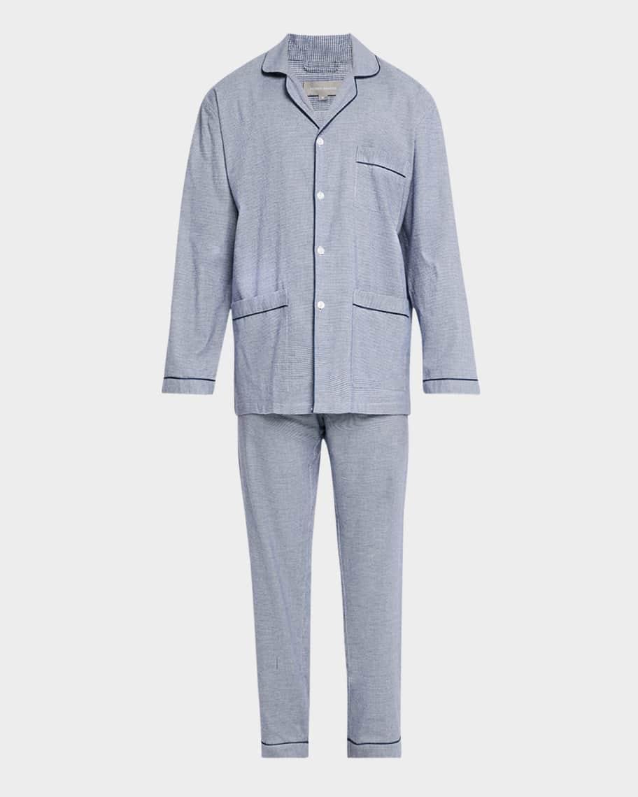 Mens Cotton Micro-Check Long Pajama Set Product Image