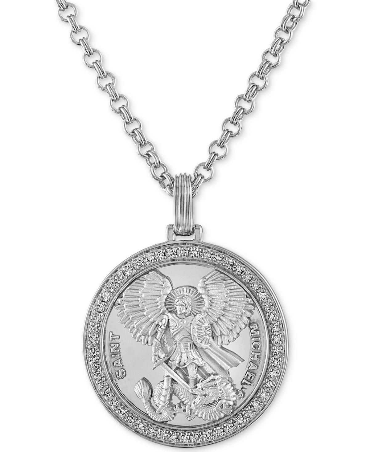 Esquire Mens Jewelry Diamond St. Michael Medallion 22 Pendant Necklace (1/4 ct. t.w.) in 18k Gold-Plated Sterling Silver, Created for Macys - Gold Product Image