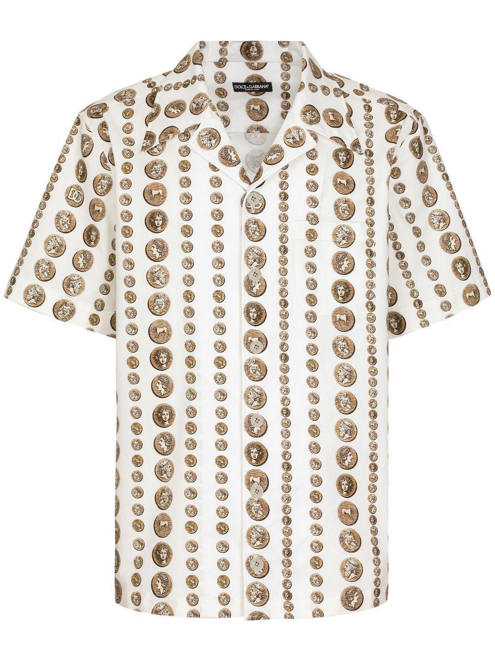 Monete-print Stretch-cotton Shirt In White Product Image