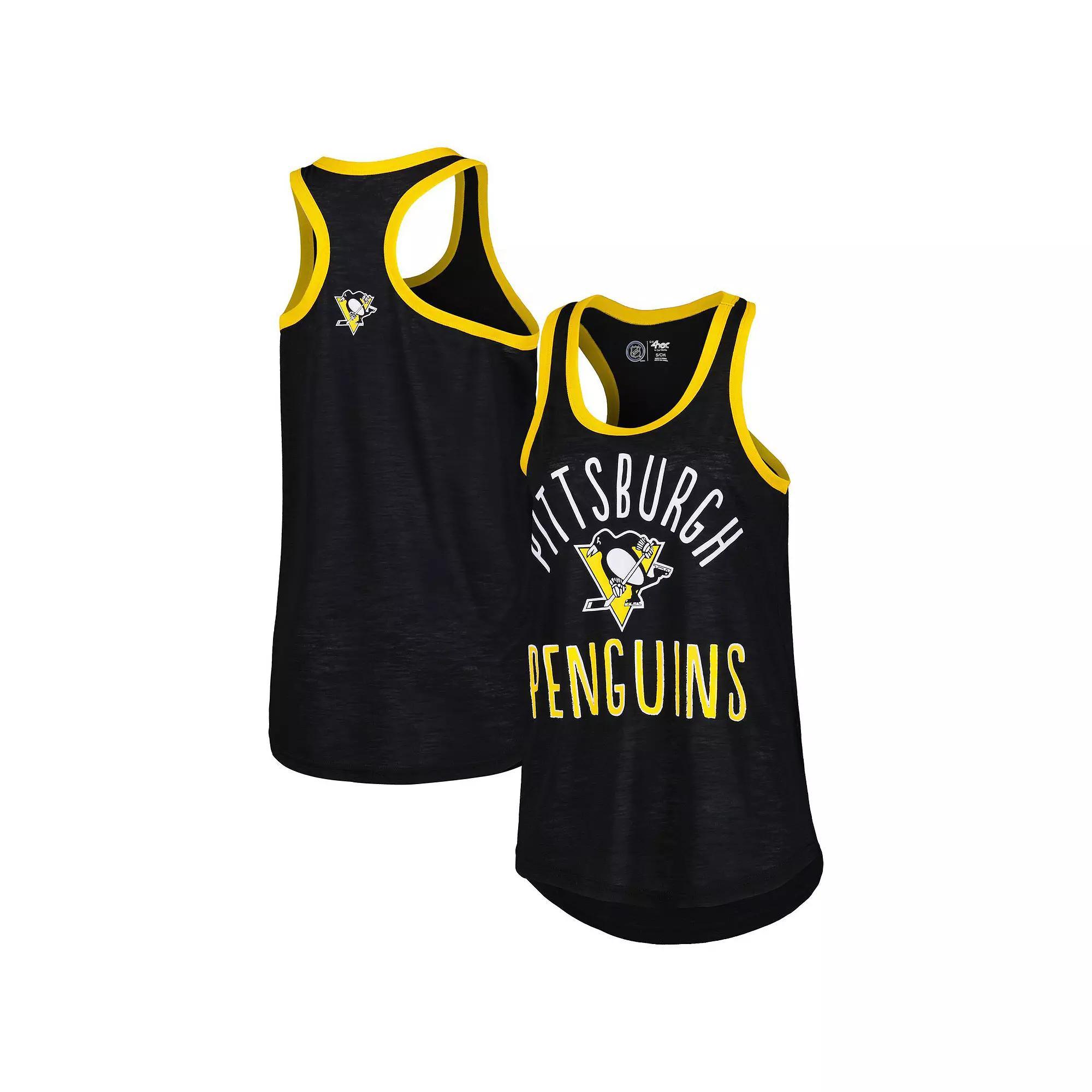 Women's G-III 4Her by Carl Banks Black Pittsburgh Penguins First Base Racerback Scoop Neck Tank Top,  Product Image