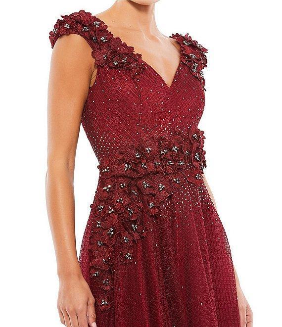 Mac Duggal Floral Jeweled Embellished V-Neck Sleeveless A-Line Gown Product Image