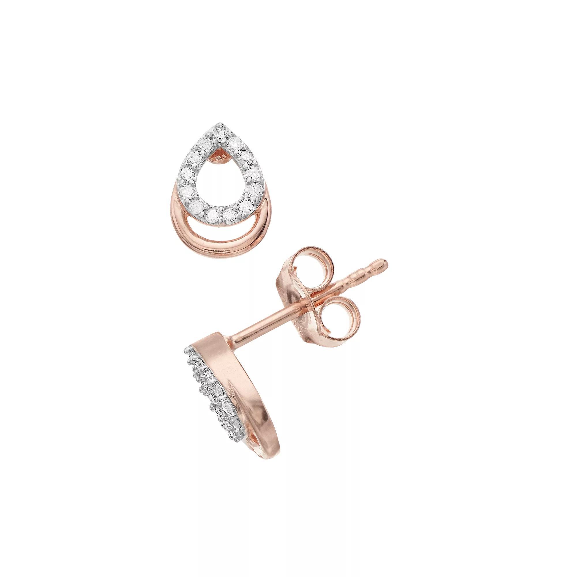 Gold Over Sterling Silver 1/10 Carat T.W. Diamond Stud Earrings, Women's, Pink Tone Product Image