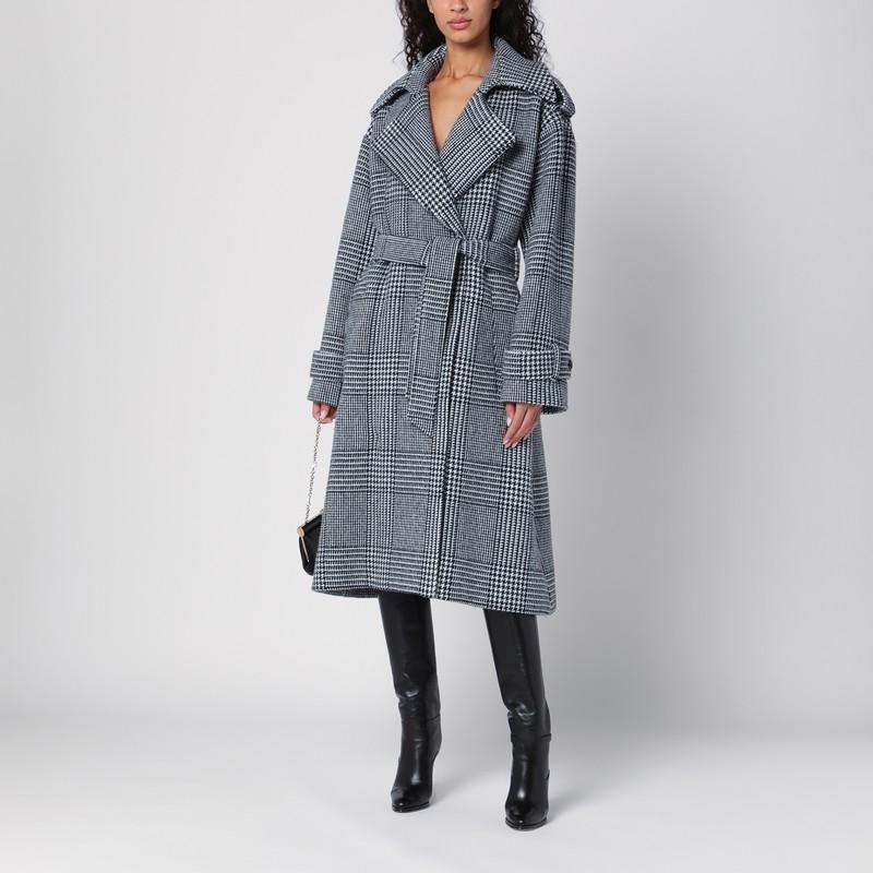 DOLCE & GABBANA Houndstooth Wool Checked Coat In Grey Product Image