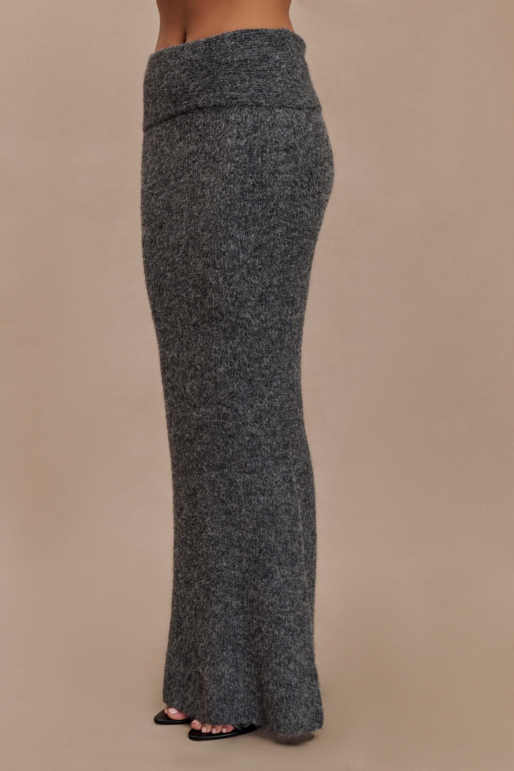Charlotte Knit Maxi Skirt With Overlay - Charcoal Product Image
