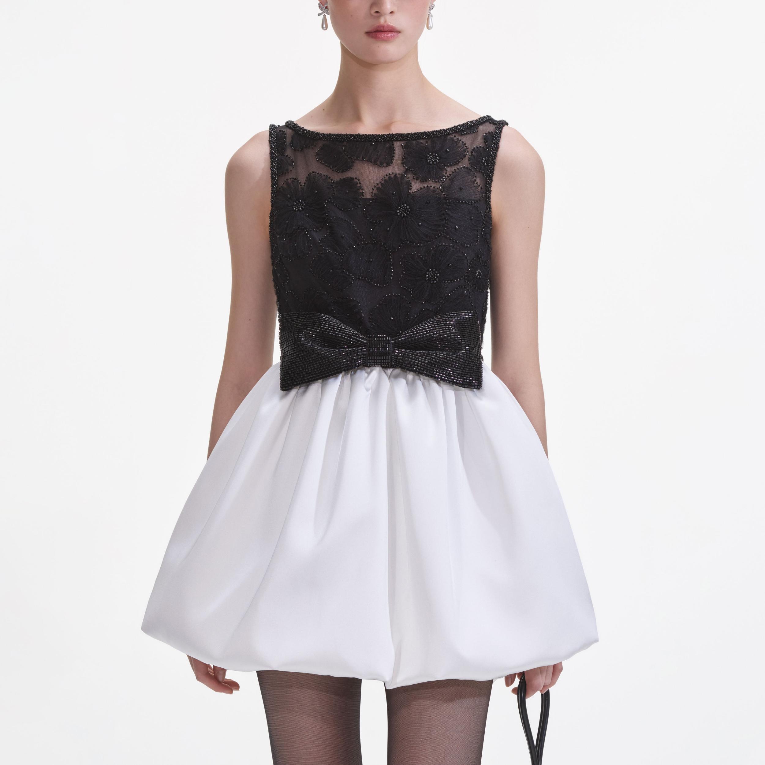 Black And White Tulle Mini Dress Product Image