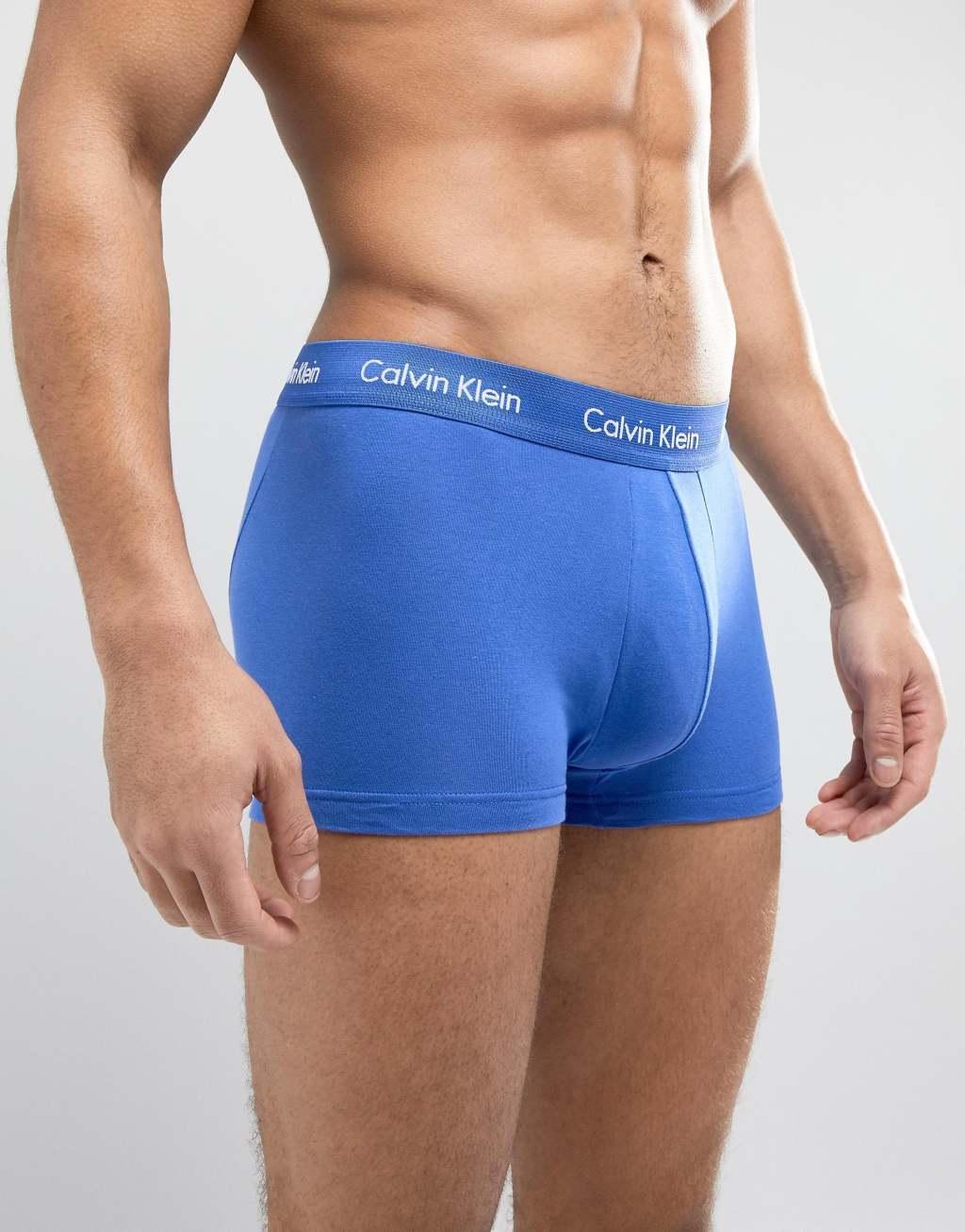 Calvin Klein Cotton Stretch 3-pack low rise boxer briefs in blue/navy/black Product Image