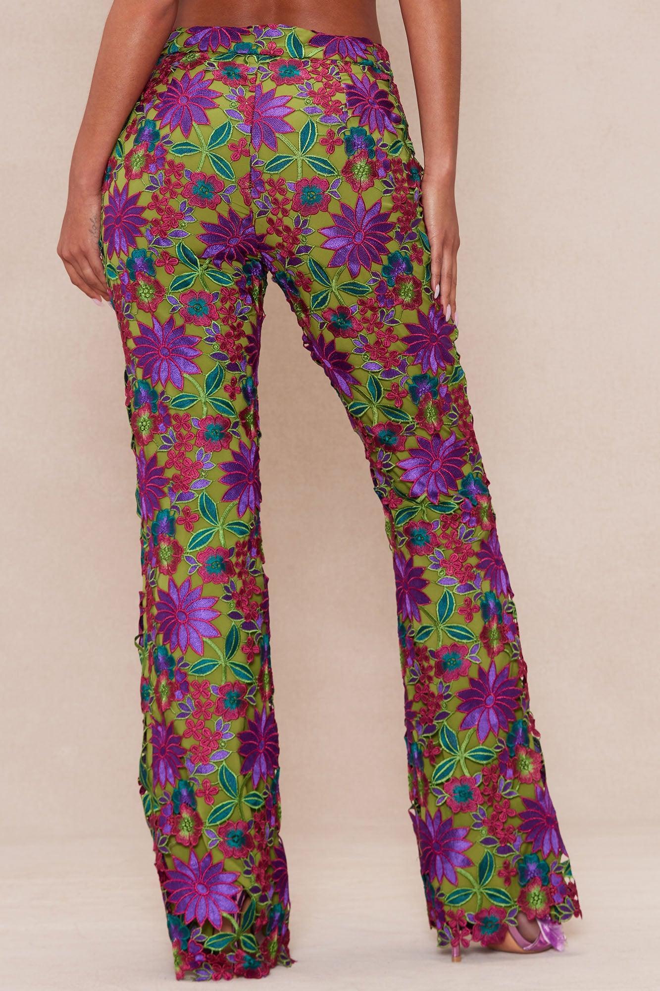 Harper Embroidered Pant - Green/combo Product Image