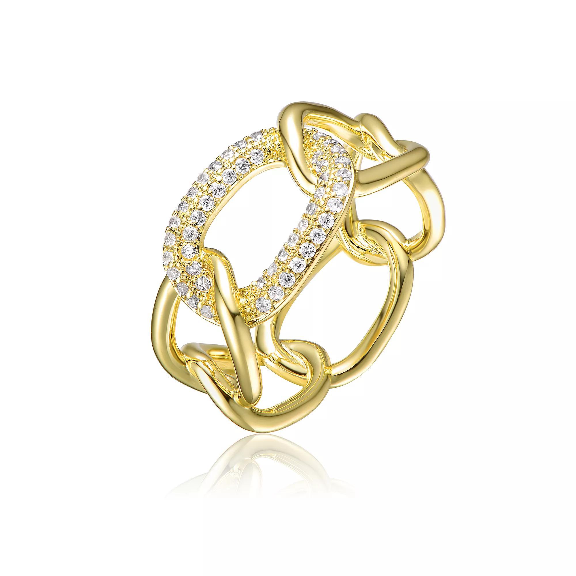 Gold Tone Round Cubic Zirconia Geometrical Ring, Womens Product Image