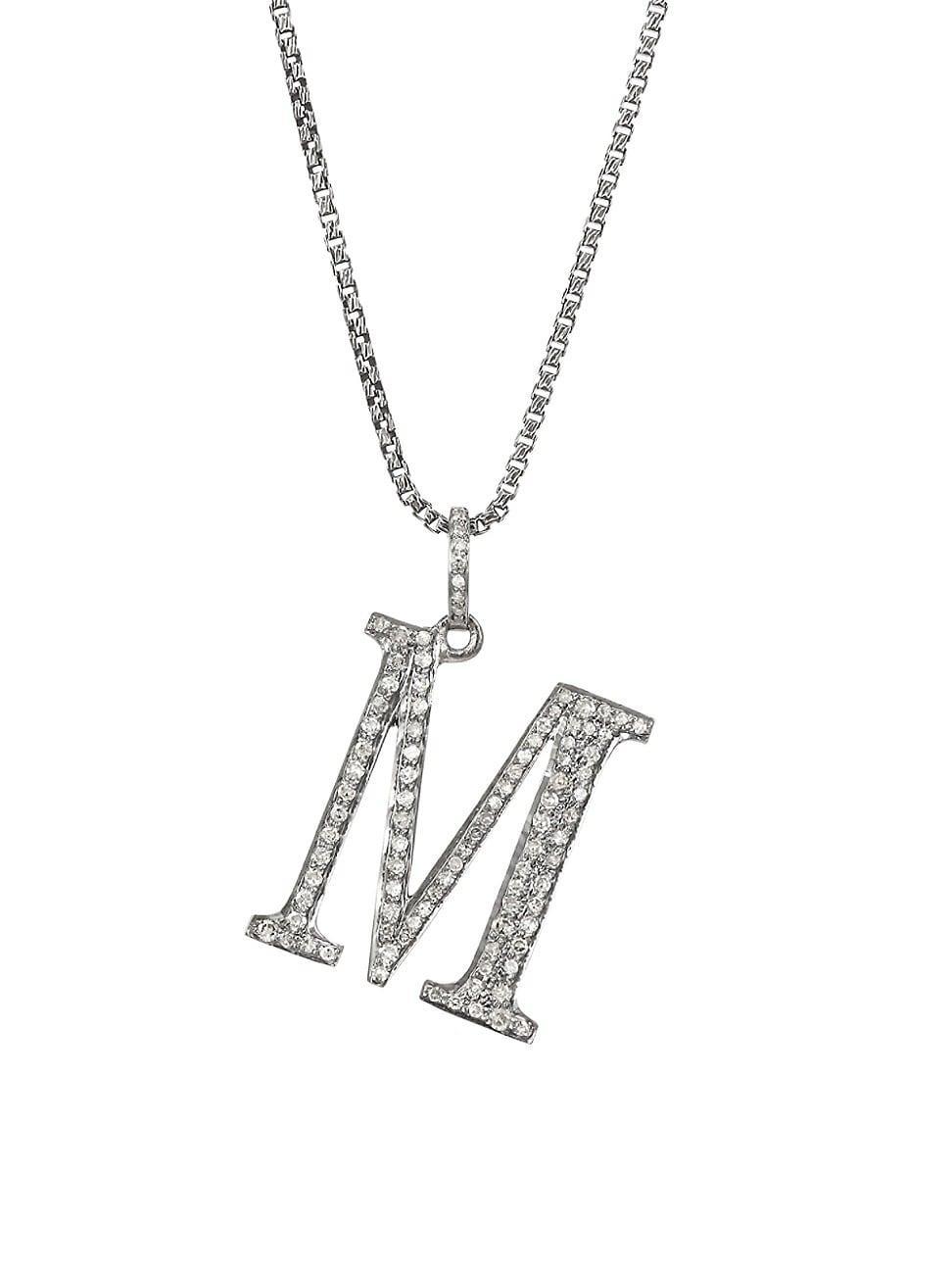 Womens Silvertone & Natural Champagne Diamond Initial Pendant Necklace Product Image