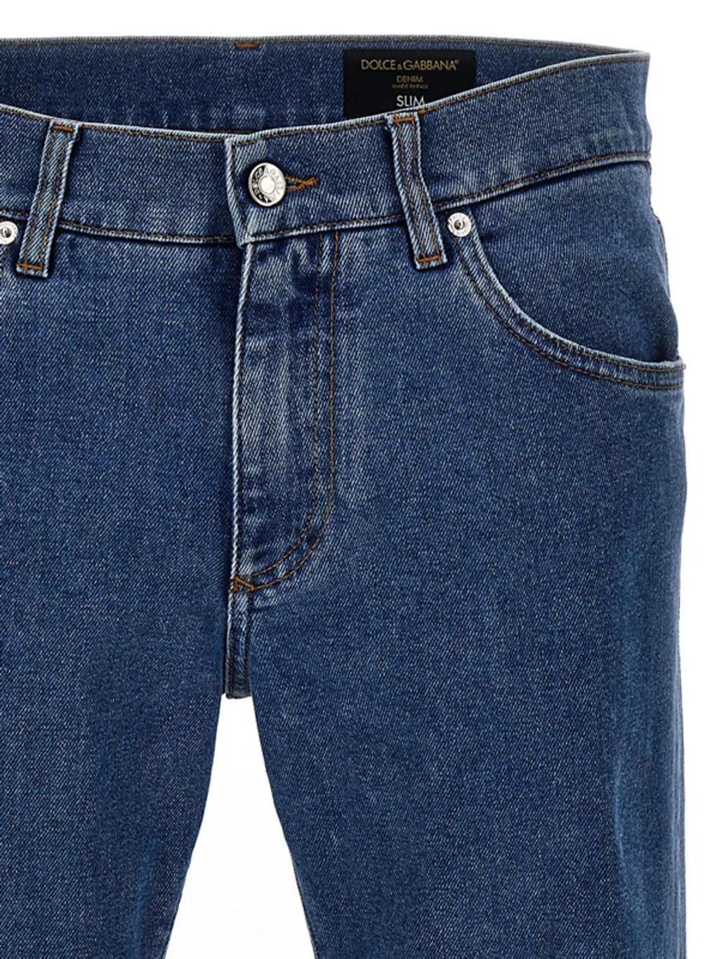 Logo Plaque Straight Leg Jeans In Blue Product Image