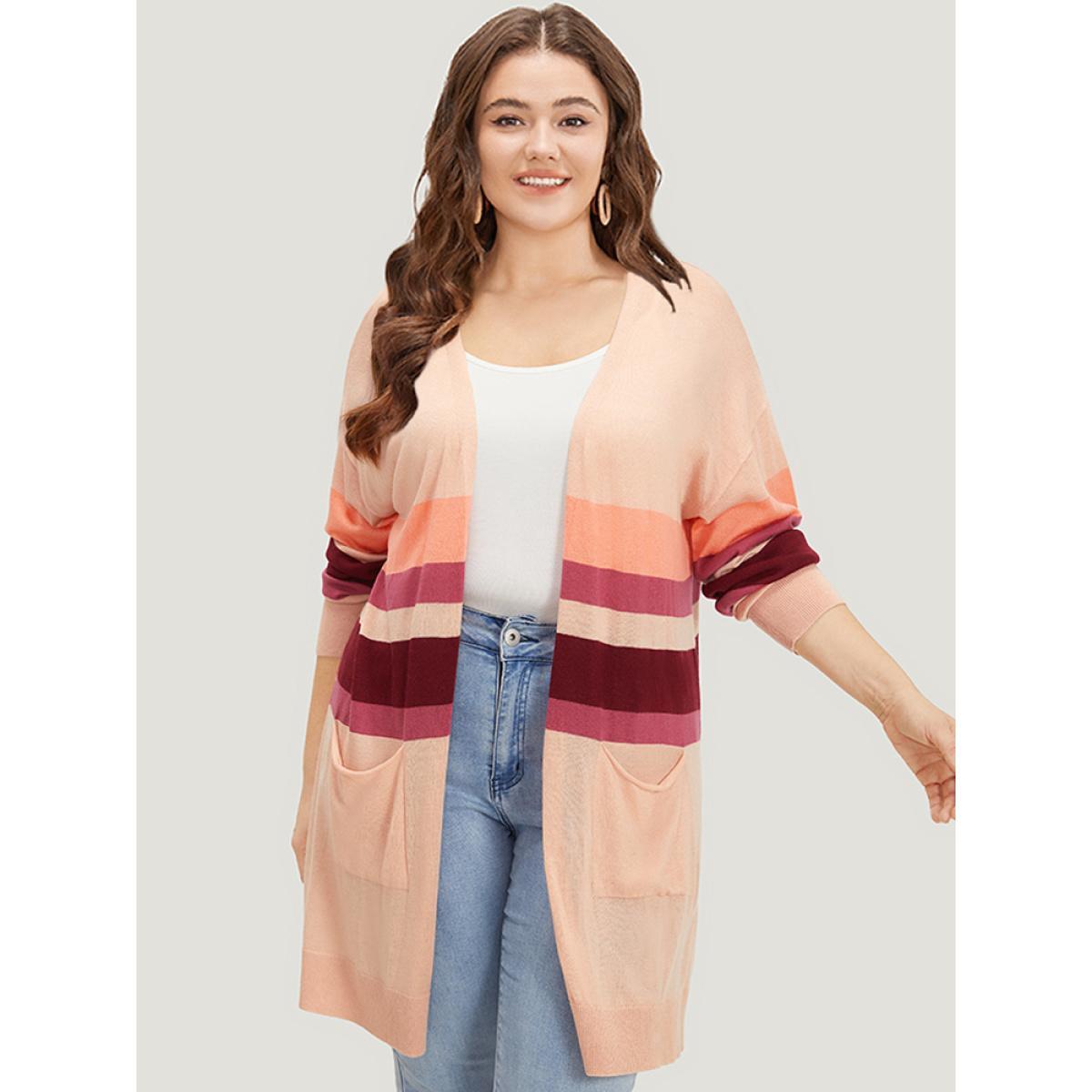 Plus Size Supersoft Essentials Colorblock Open Front Tunic Pocket Cardigan DustyPink Women Casual Loose Long Sleeve Everyday Cardigans BloomChic 10/M Product Image