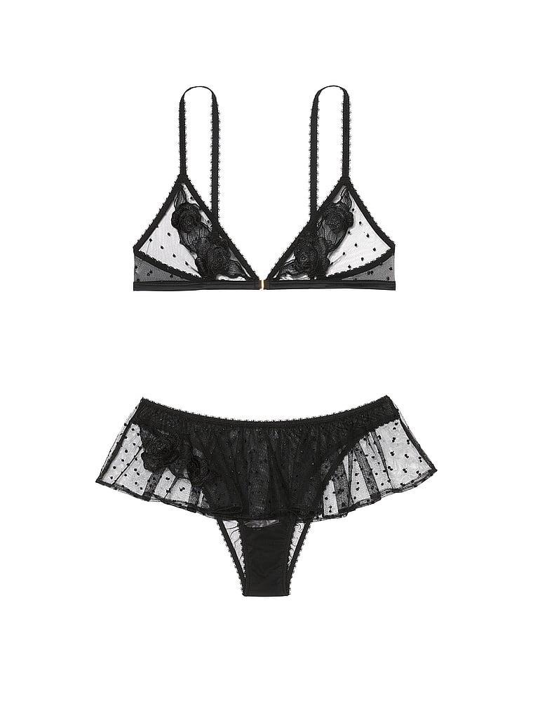 Sheer Rose Dot Triangle Bralette & Flutter Panty Set Product Image