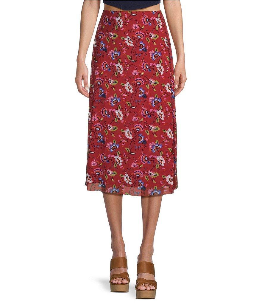 C&V Chelsea & Violet Floral Printed Mesh Midi Skirt Product Image