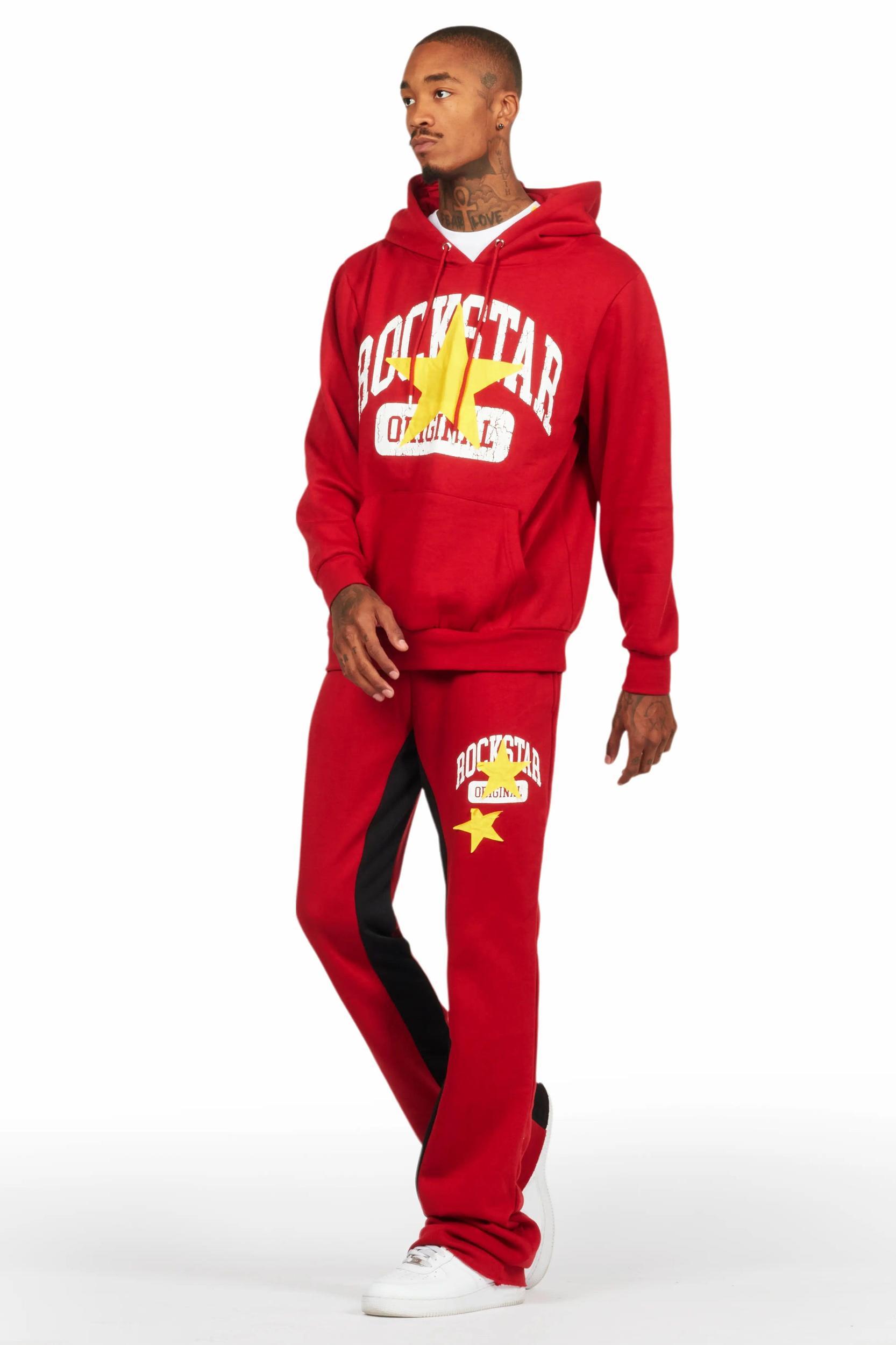 Mallor Burgundy Baggy Stacked Hoodie Track Set Male Product Image