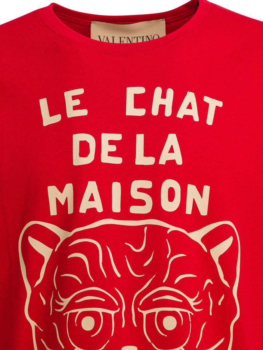 VALENTINO Graphic Print House Cat Crew Neck T-shirt In Red Product Image