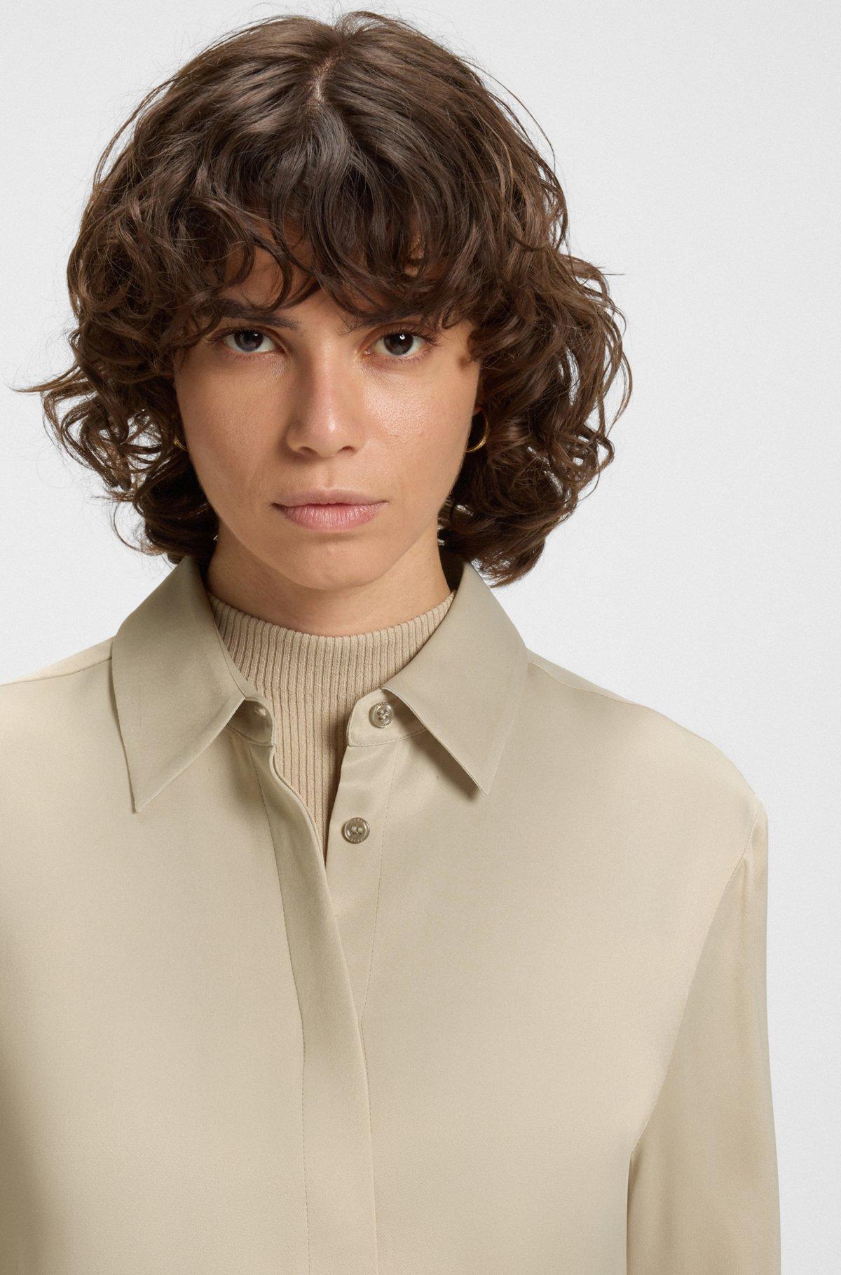 BOSS - Regular-fit blouse in satin - Light Beige Product Image