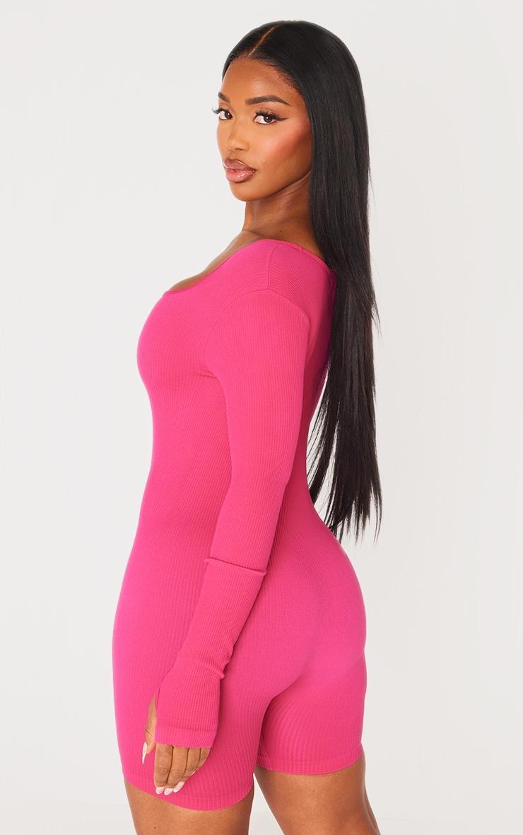 Shape Hot Pink Snatched Ribbed Long Sleeve Unitard Product Image