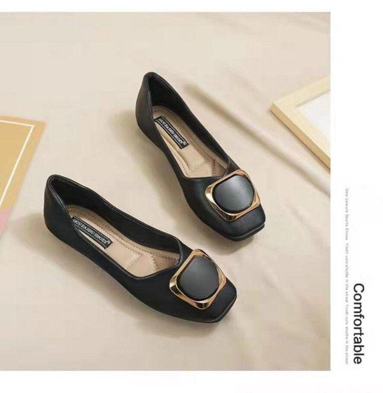 Faux Leather Square Toe Flats Product Image