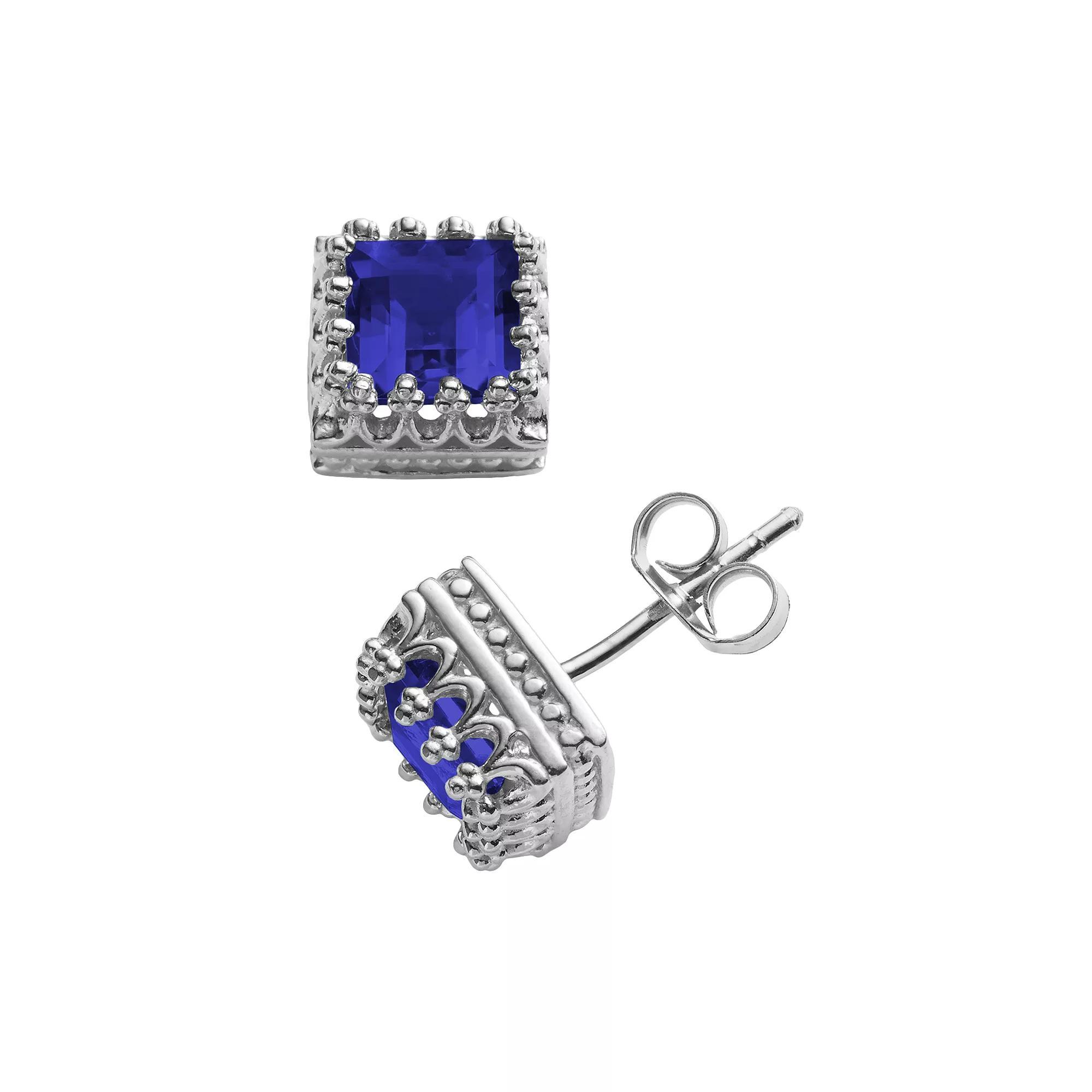 Designs by Gioelli Sterling Silver Lab-Created Sapphire Crown Stud Earrings, Women's, Blue Product Image