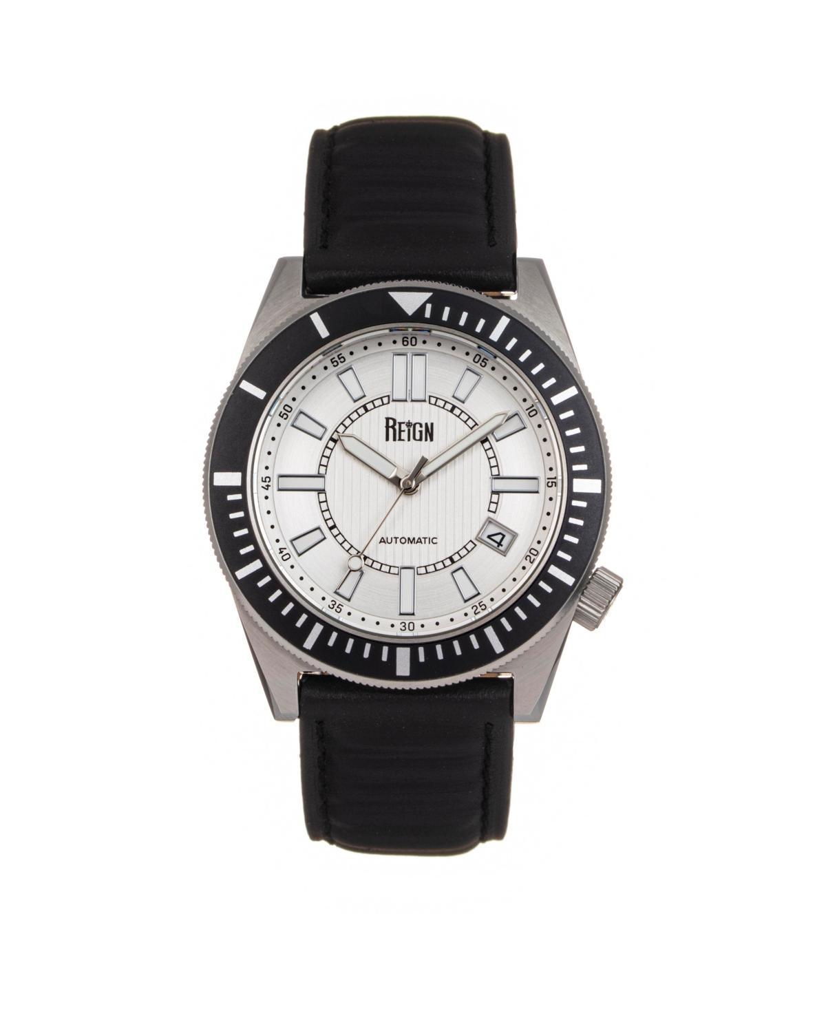 Reign Men Francis Leather Watch - Black 42mm - Black/silver Product Image