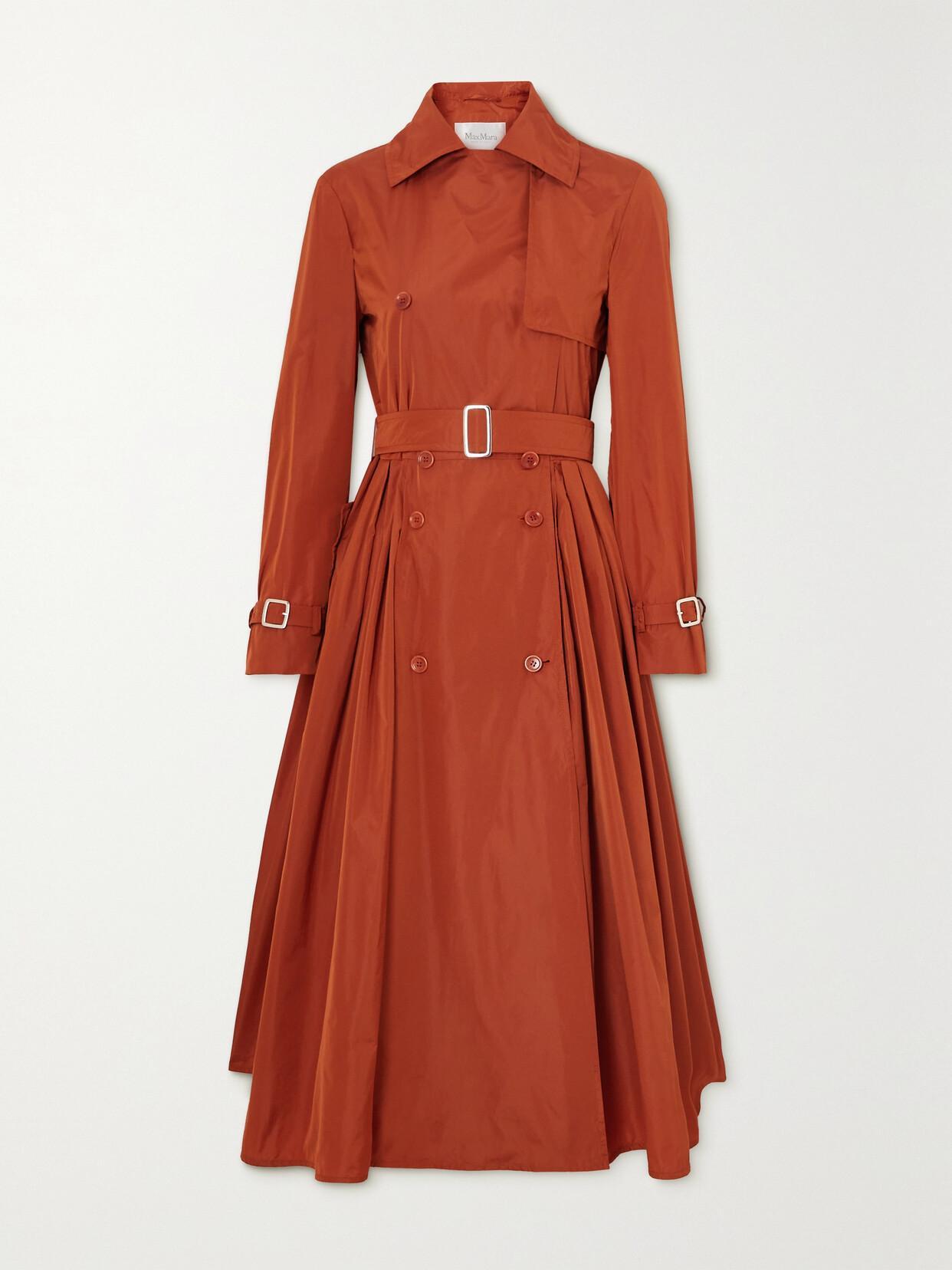 Tubinga Double-breasted Belted Pleated Taffeta Coat In Orange Product Image