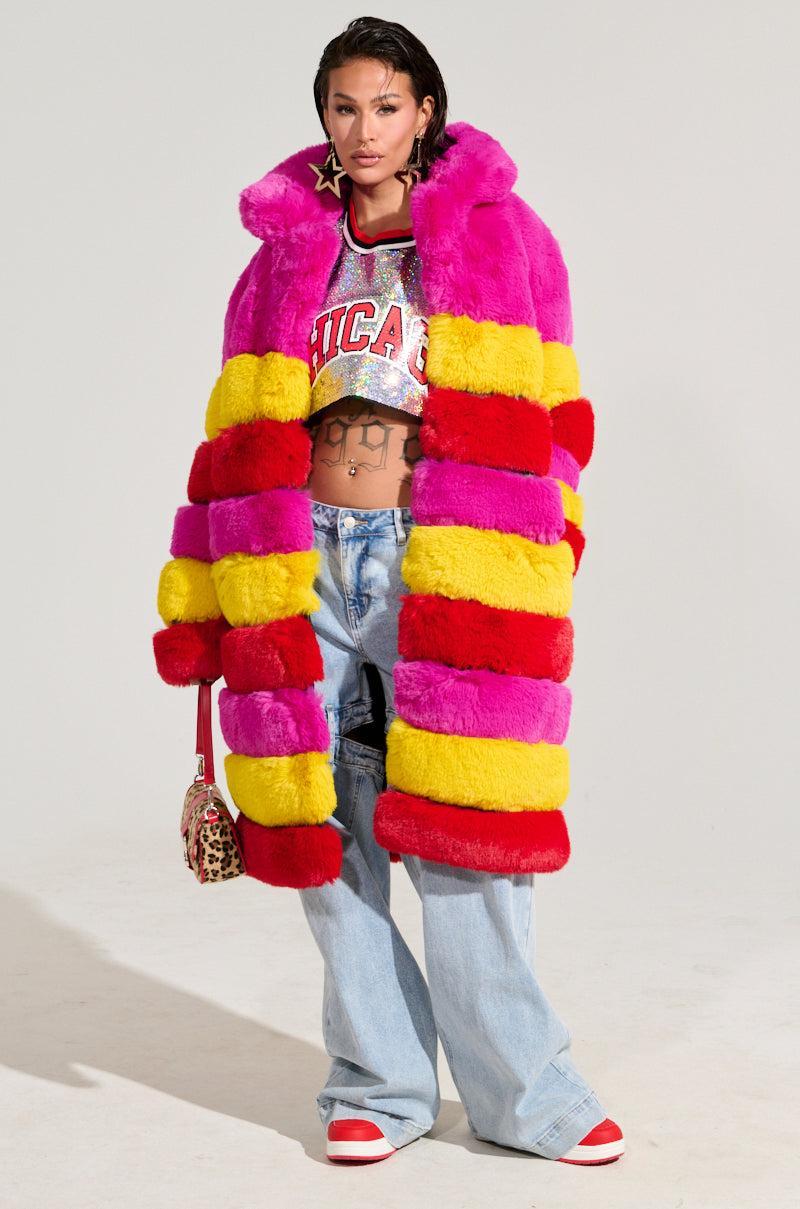 RAMI MULTI COLOR FAUX FUR PANEL TRENCH COAT Product Image