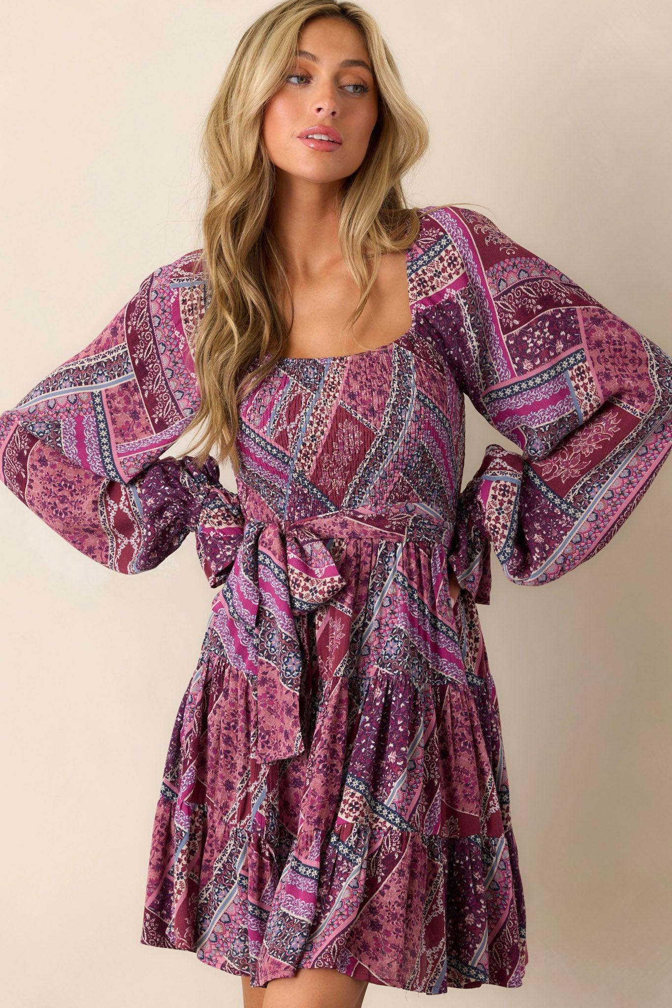 Cause A Commotion Purple Multi Print Dress Product Image