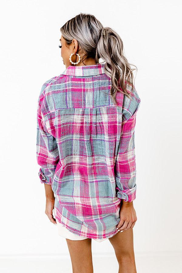Around The Boardwalk Plaid Button Up In Pink Product Image