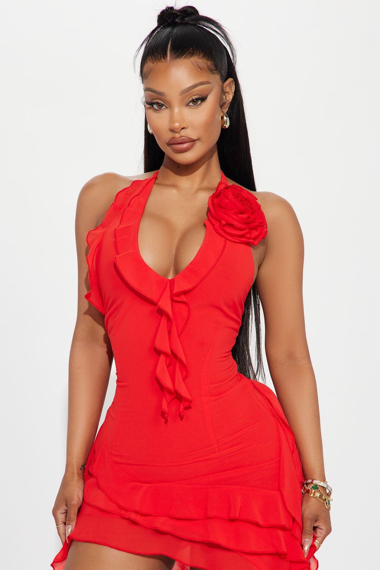 Ruffles and Roses Mini Dress - Red Product Image