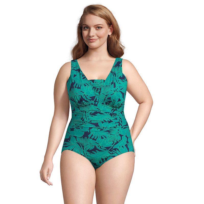 Plus Size Lands End Grecian Slendersuit Tummy Control One-Piece Swimsuit, Womens Product Image