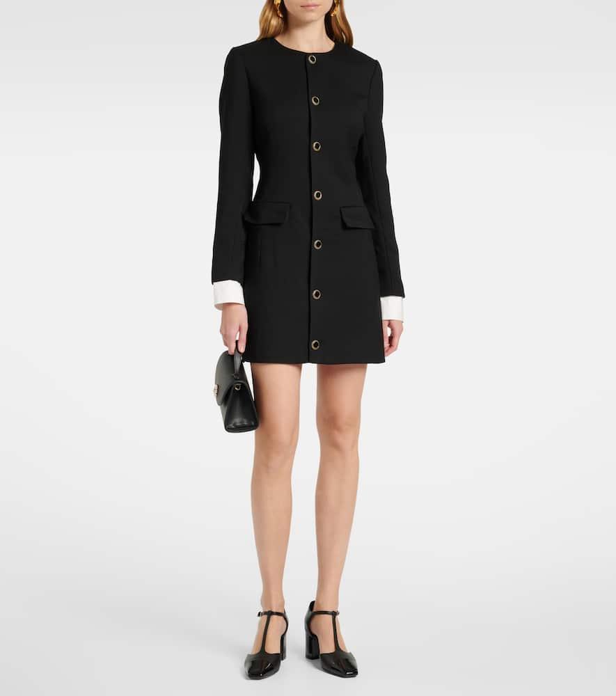 FRAME Mixed Meed Long Sleeve Mini Coat Dress In Black Product Image