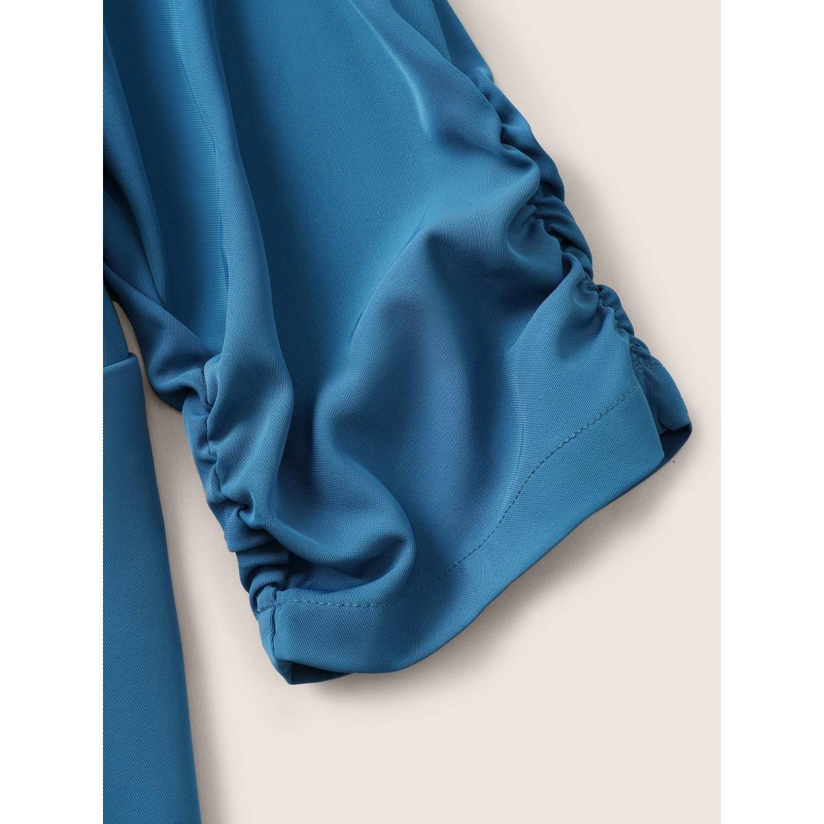 Plus Size Suit Collar Gathered Lined Floral Blazer Cerulean Women Work Plain Non Sleeve Elbow-length sleeve Suit Collar 14-16/1X Slanted pocket At the Office Blazers BloomChic Product Image