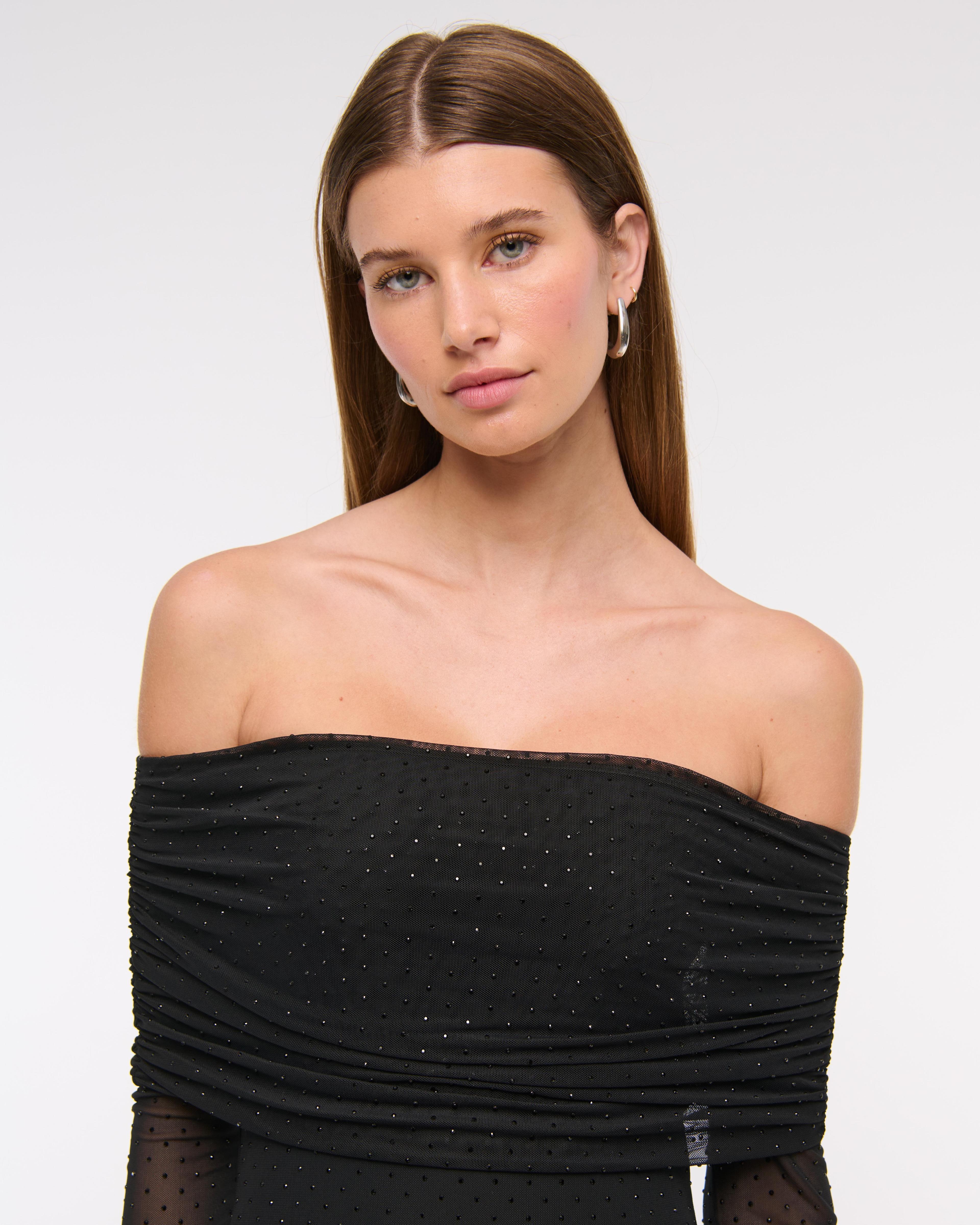 Off-The-Shoulder Rhinestone Maxi Dress Product Image