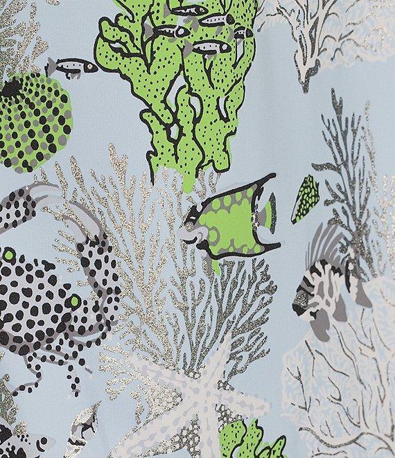 Jude Connally Kristen Coral Reef Print Jude Cloth Stretch Knit Wrinkle-Free Split V-Neck Sleeveless A-Line Midi Dress Product Image