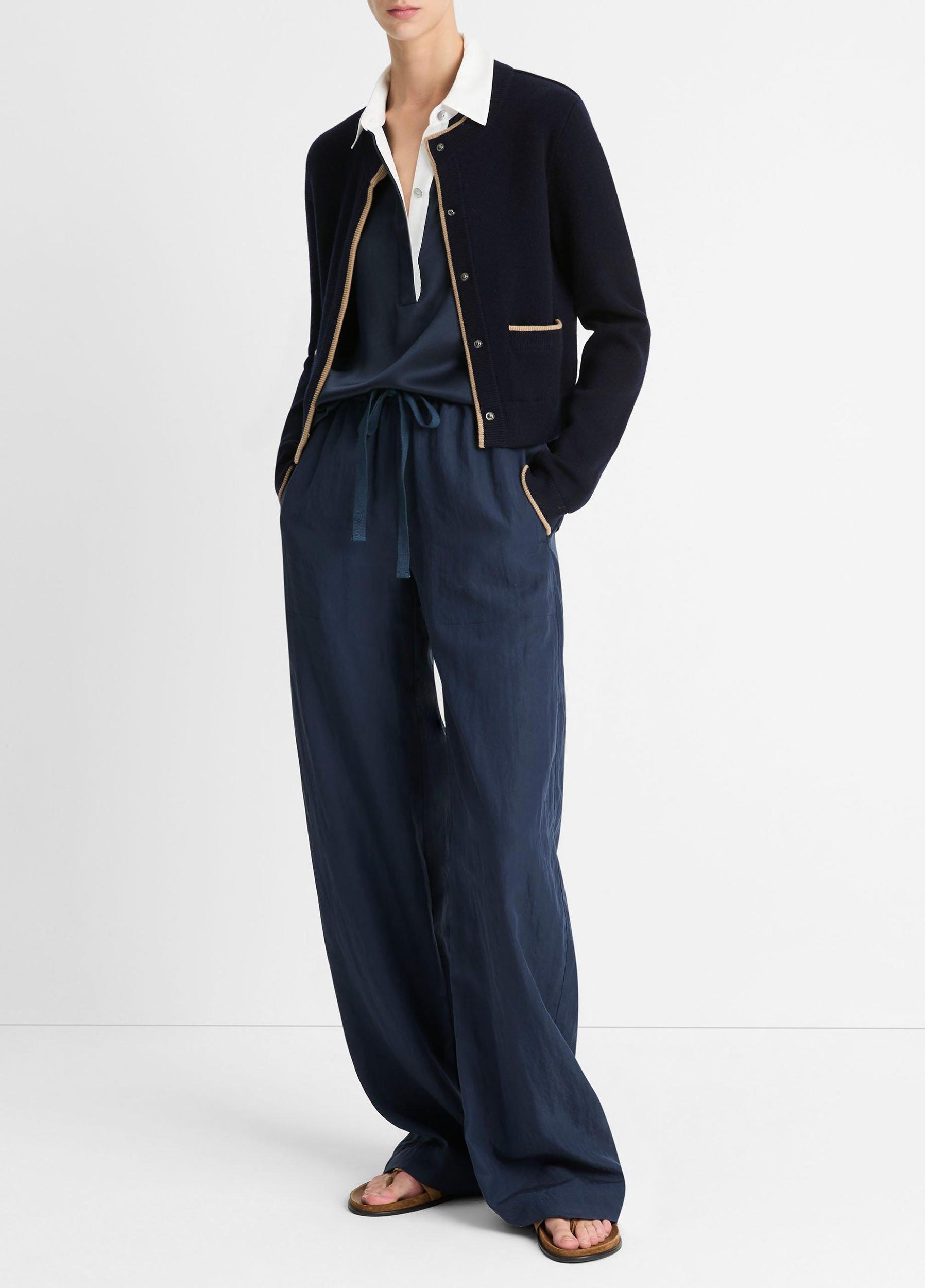 Contrast-Tipped Wool-Blend Snap Cardigan Product Image