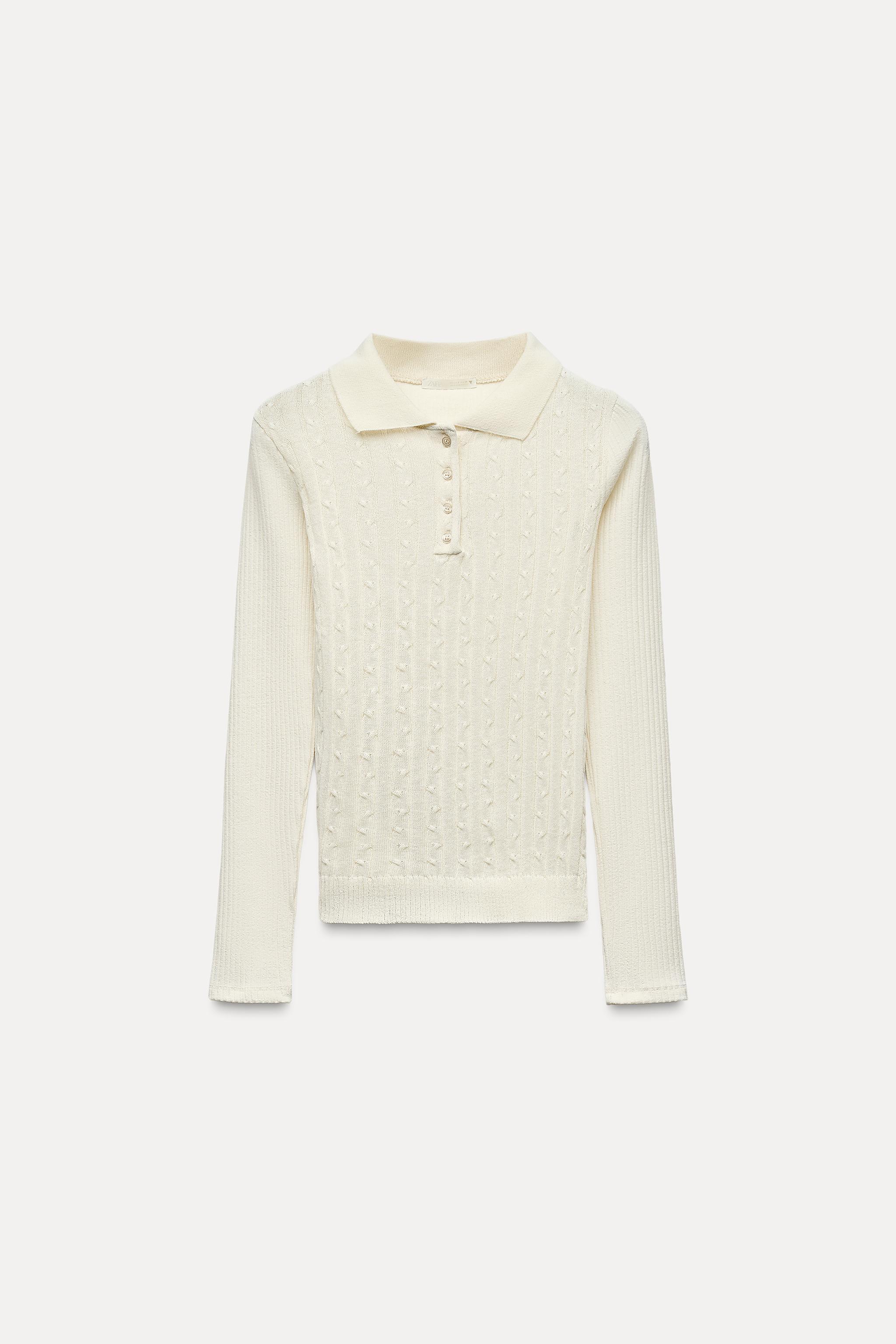 CABLE KNIT POLO TOP Product Image