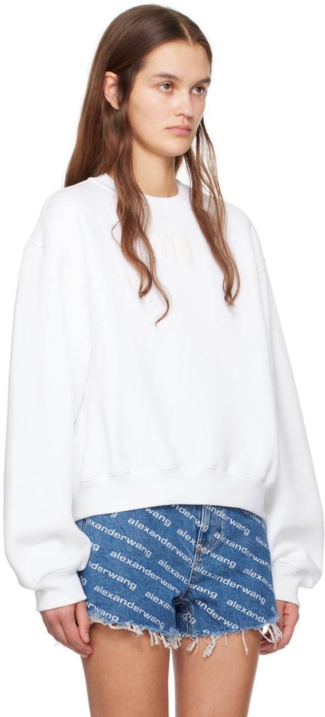 ALEXANDER WANG T Essential Cotton Blend Fleece Logo Sweateshirt In White Product Image