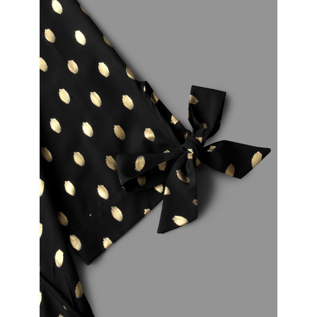 Plus Size Black Glitter Overlap Collar Tie Knot Blouse Women Cocktail Elbow-length sleeve Overlap Collar Party Blouses BloomChic 28/5X Product Image