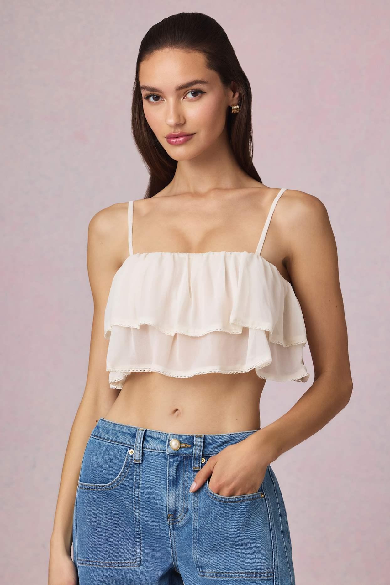 Ruffled Cropped Camisole Top in Ivory Product Image