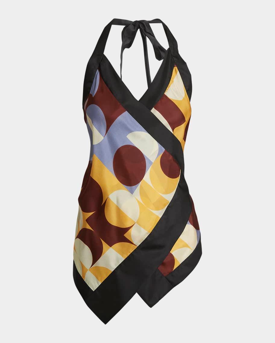 Cussia Abstract-Print Wrap Scarf Halter Top Product Image