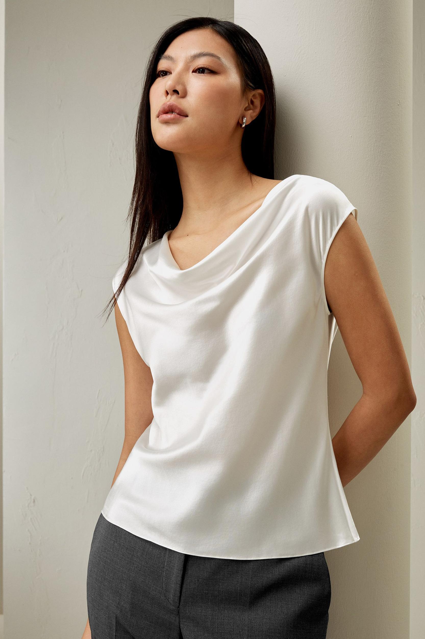 Silk Charmeuse Cowl Neck Top Product Image