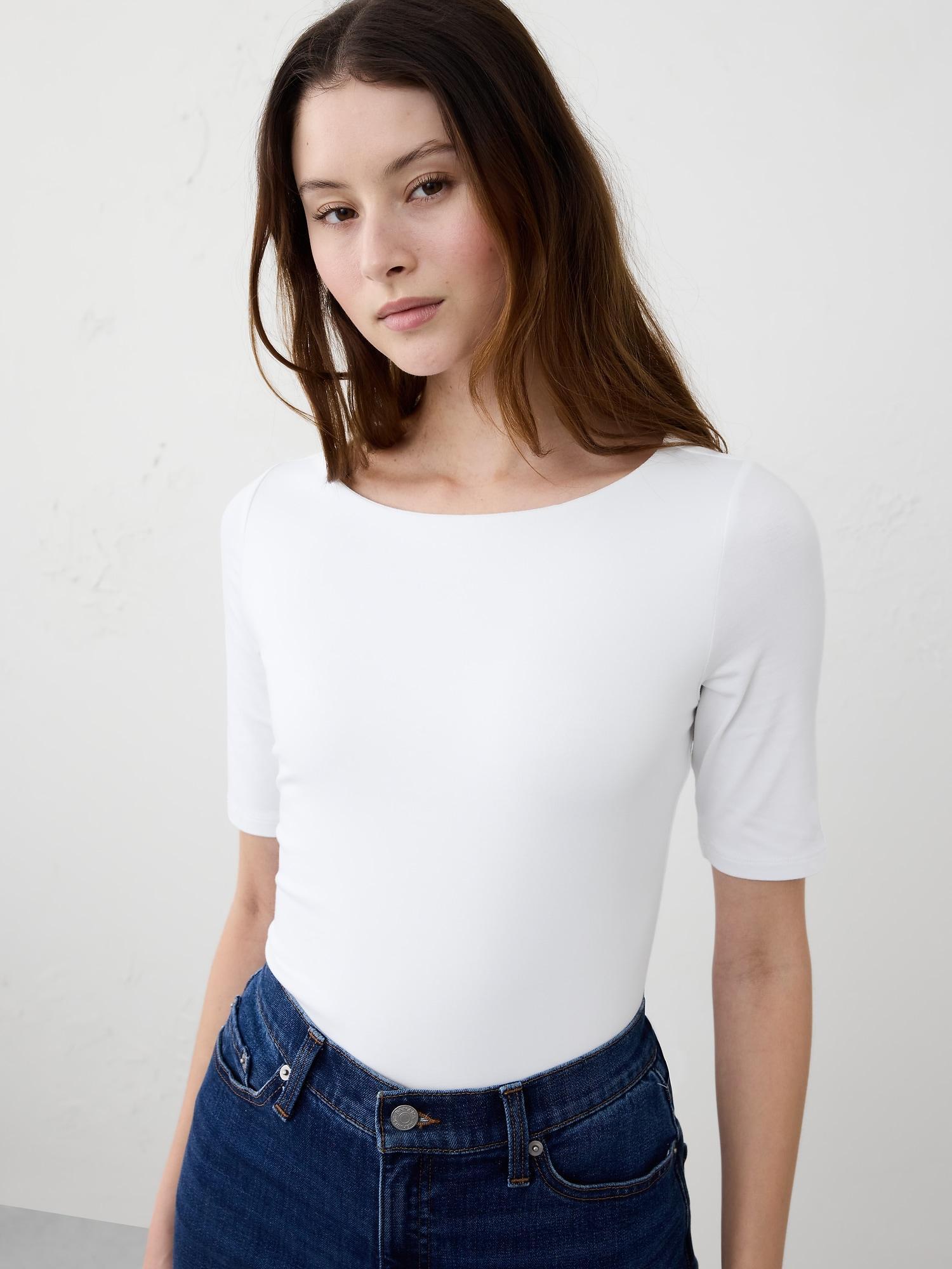 Soft Stretch Elbow-Sleeve Top Product Image