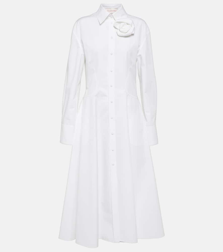 VALENTINO Compact Poplin Midi Dress With Rose In White Product Image