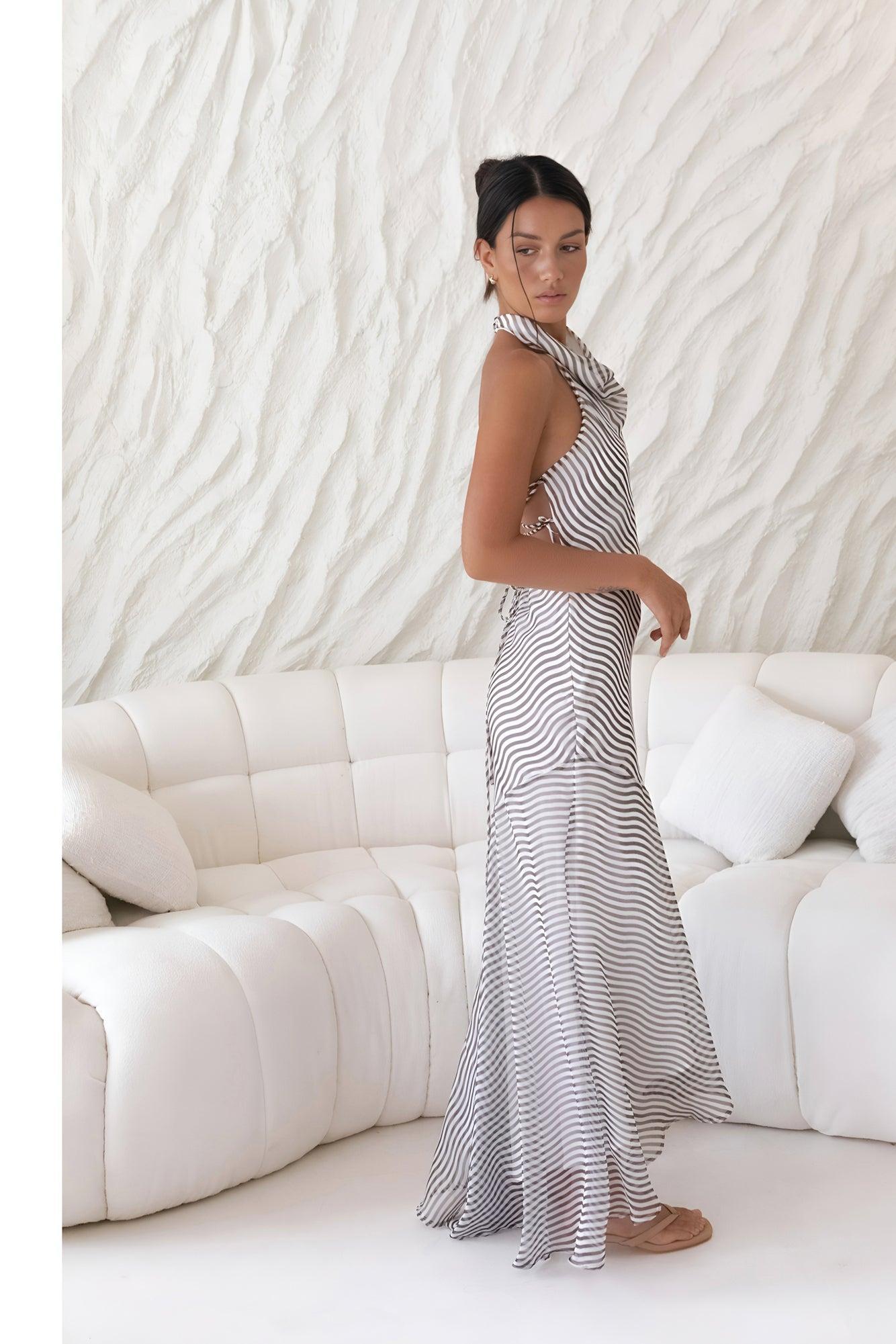 From The Editor Halter Maxi Dress Brown Product Image