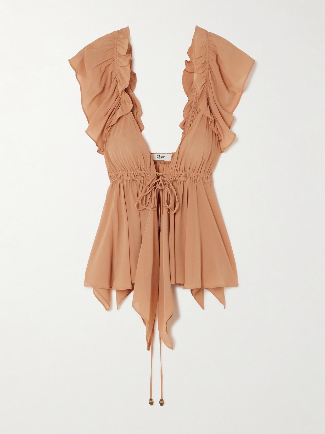 CHLOÉ Ruffled Silk-georgette Blouse In Pink Product Image