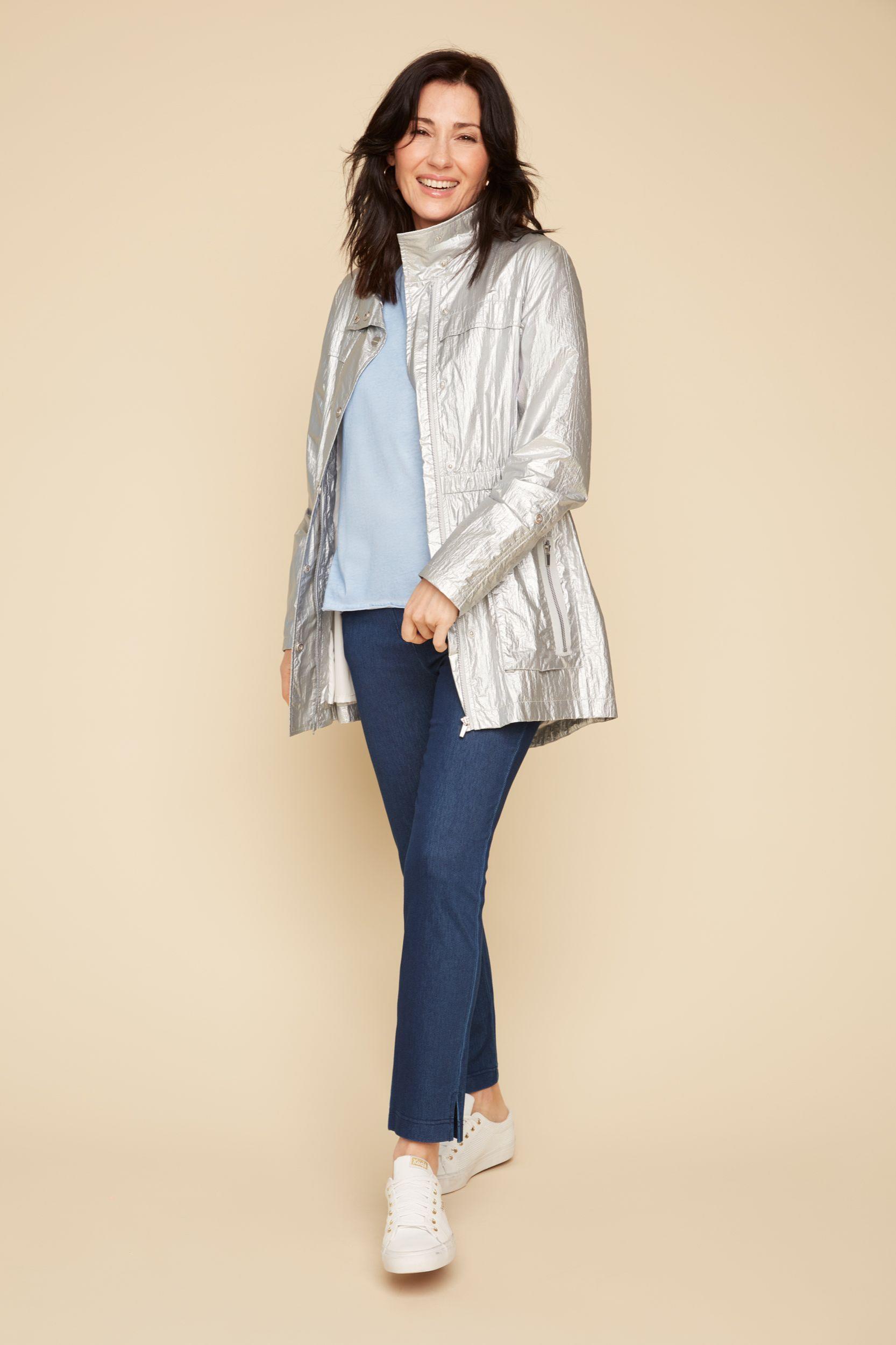 Crinkeled Metallic Long Sleeved Hooded Jacket Product Image