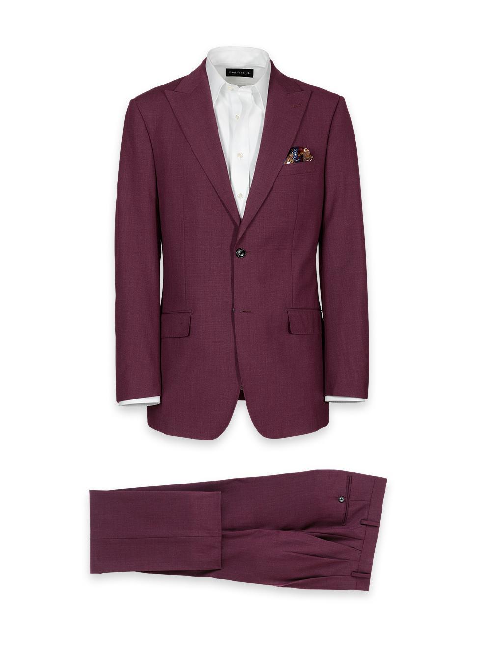 Wool Stretch Bengaline Single Breasted Peak Lapel Suit - Plum Product Image