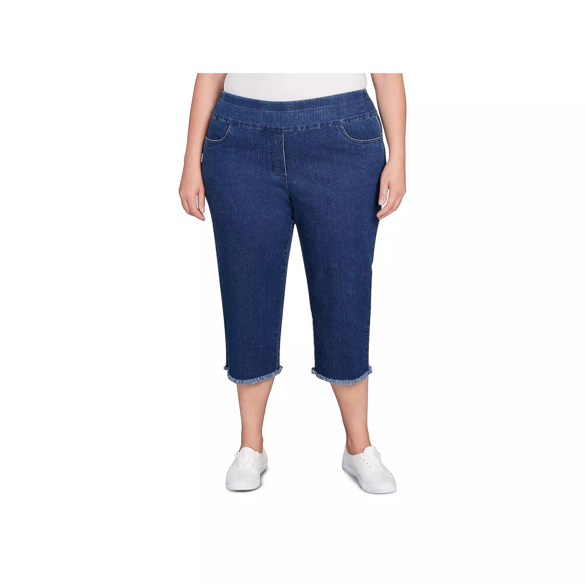 Plus Size Alfred Dunner Denim Fringe Hem Capri Pant, Women's, Size: 16 W, Dark Blue Product Image